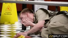 Play Janitor Gets Caught Fucking Brunette's Ass in Locker Room