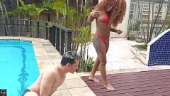 Play White Guy Thrusts Hard in Bruna Black's Pussy & Mouth at the Pool